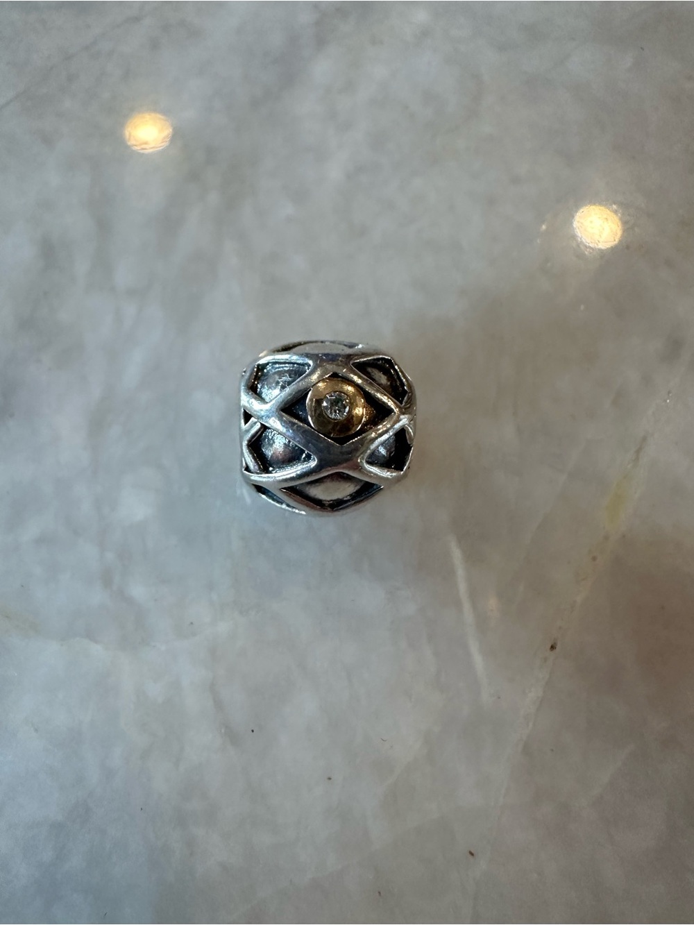 Pandora Harlequin Web charm Sterling Silver, 14k gold & 2 genuine diamonds. - Picture 3 of 5